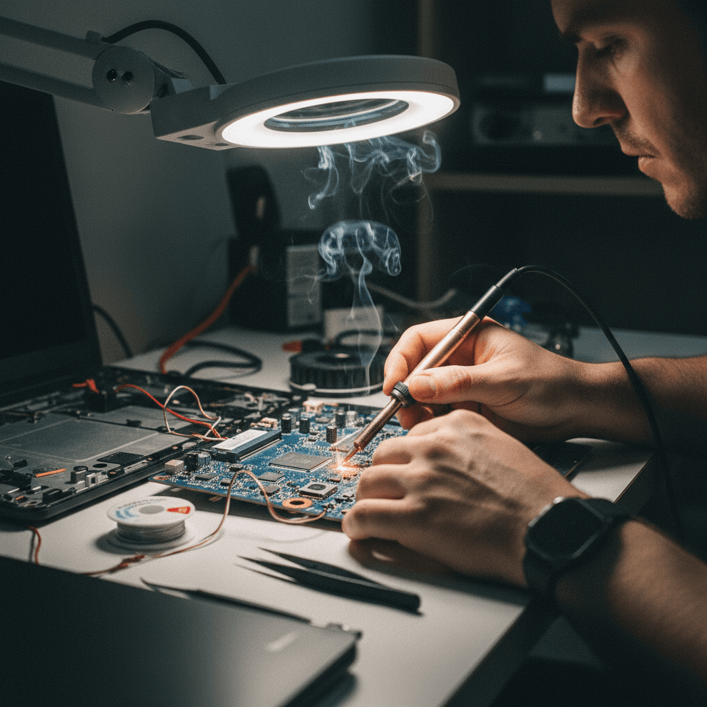 Motherboard repair with soldering iron